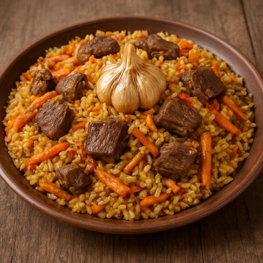 Entree: Tajikistan – Northern Culinary Region – Оши палов ➤ Oshi palov (Tajik-style rice pilaf cooked with lamb, carrots, and whole garlic) recipe