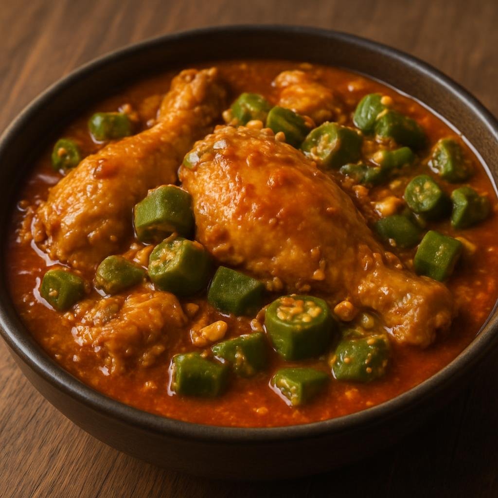 Entree: Angola – Central Culinary Region – Muamba de Galinha (Angolan chicken stew braised in palm oil and palm-nut sauce, often with okra and ground peanuts) recipe