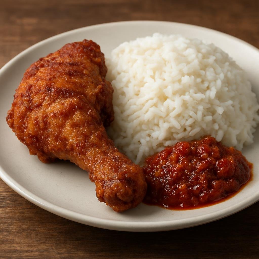 Entree: Brunei – Central Culinary Region – Nasi Katok (Steamed rice served with crispy fried chicken and spicy sambal) recipe