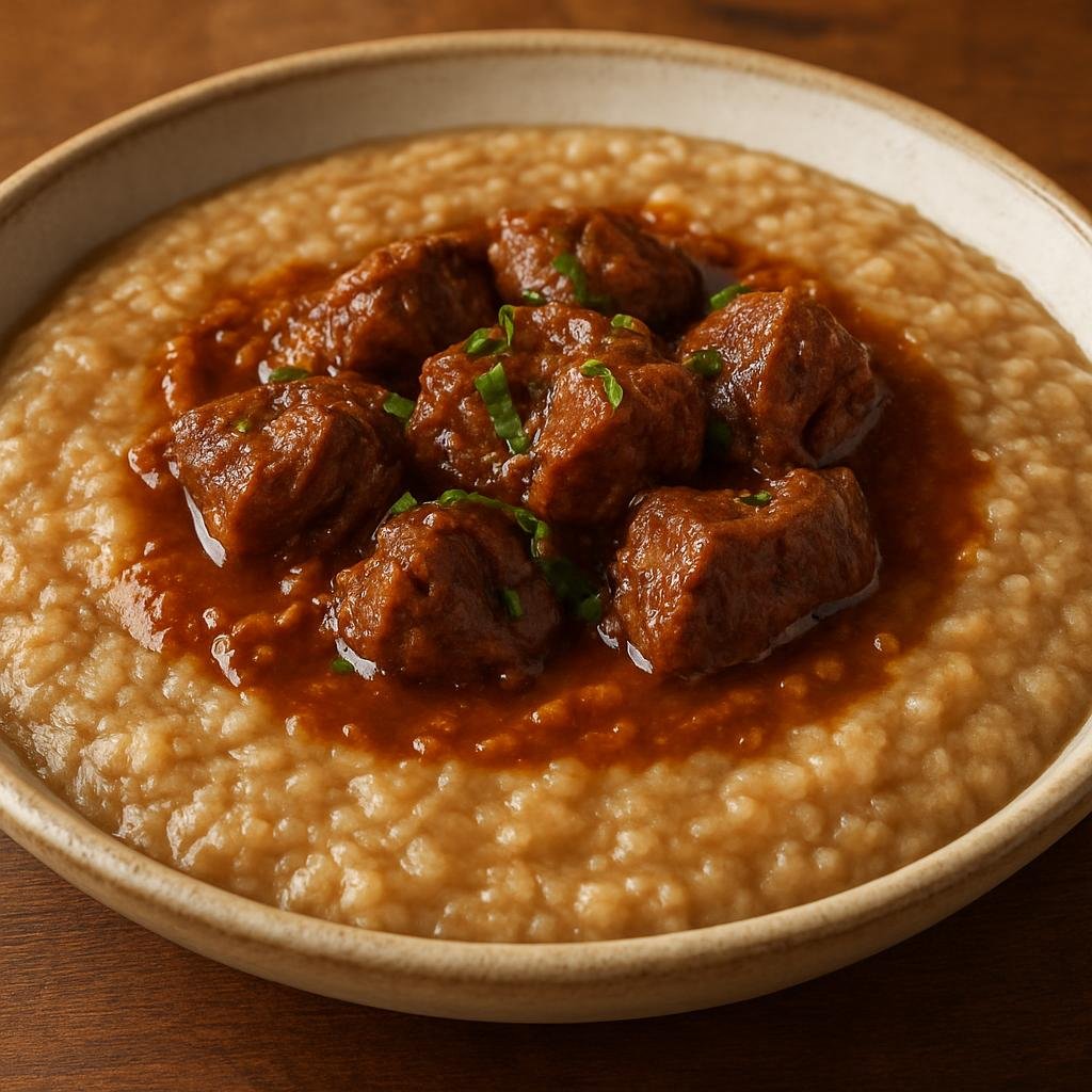 Entree: Burundi – Central Culinary Region – Boko Boko Harees (Hearty slow-cooked wheat porridge with tender stewed meat) recipe