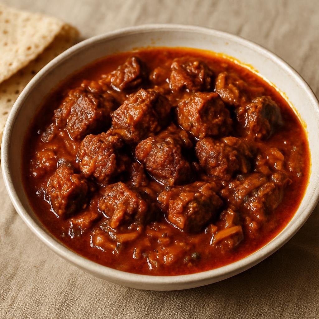 Entree: Ethiopia – Afar – Afar Camel Meat Stew (Slow-simmered camel meat stew flavored with onions, tomato and Ethiopian spices) recipe