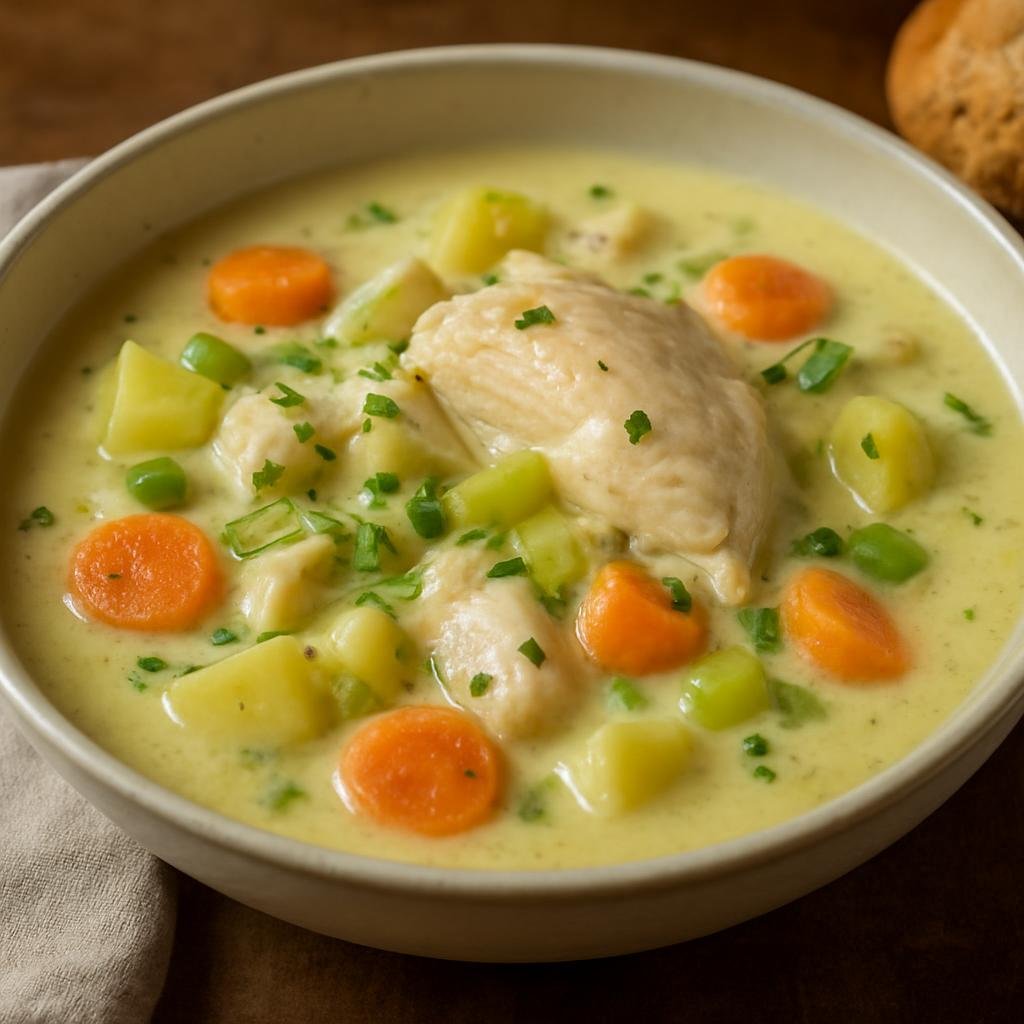 Entree: Belgium – Brussels – Waterzooi (Creamy Belgian poached chicken stew with vegetables and an egg-and-cream thickened broth) recipe