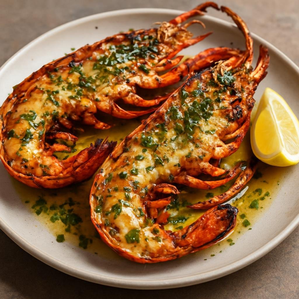 Entree: British Indian Ocean Territory – National Cuisine – Grilled Lobster (Split whole lobster grilled and served with a garlicky herb-citrus butter) recipe