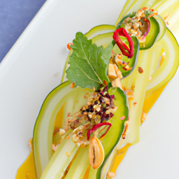 Side Dish: China – 四川花椒青柠黄瓜白萝卜丝 ▶ Sichuan Huajiao Qingning Huanggua Bailuobo Si (Sichuan Pepper-Lime Cucumber-Daikon Ribbons) recipe