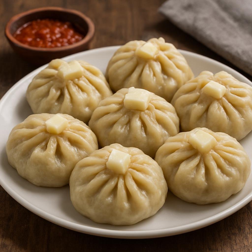 Entree: Turkmenistan – Northern Culinary Region – Manty (Steamed Central Asian dumplings filled with spiced minced lamb and onion often topped with a small cube of fat or butter) recipe
