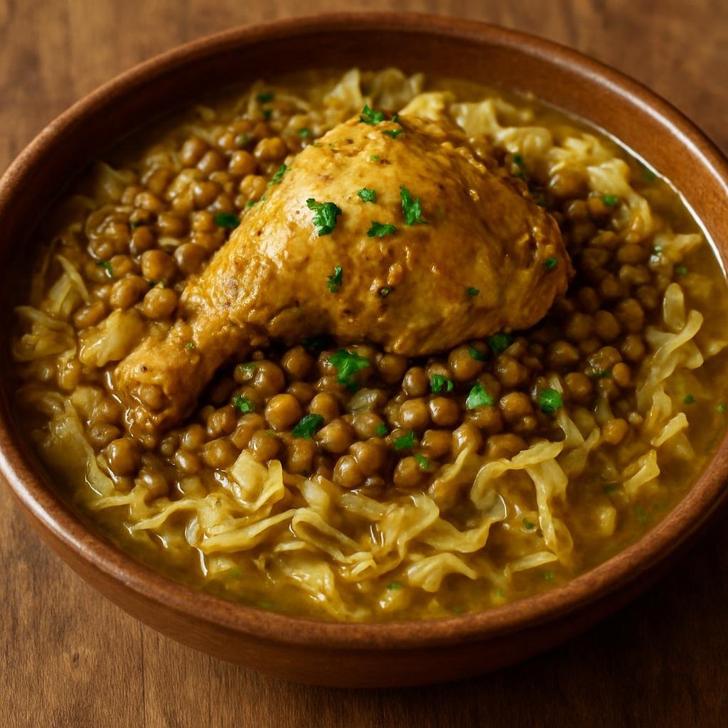 Entree: Western Sahara – Northern Culinary Region – رفيسة ➤ Rfissa (Stewed chicken and lentils served over shredded thin flatbread with fenugreek-scented broth) recipe
