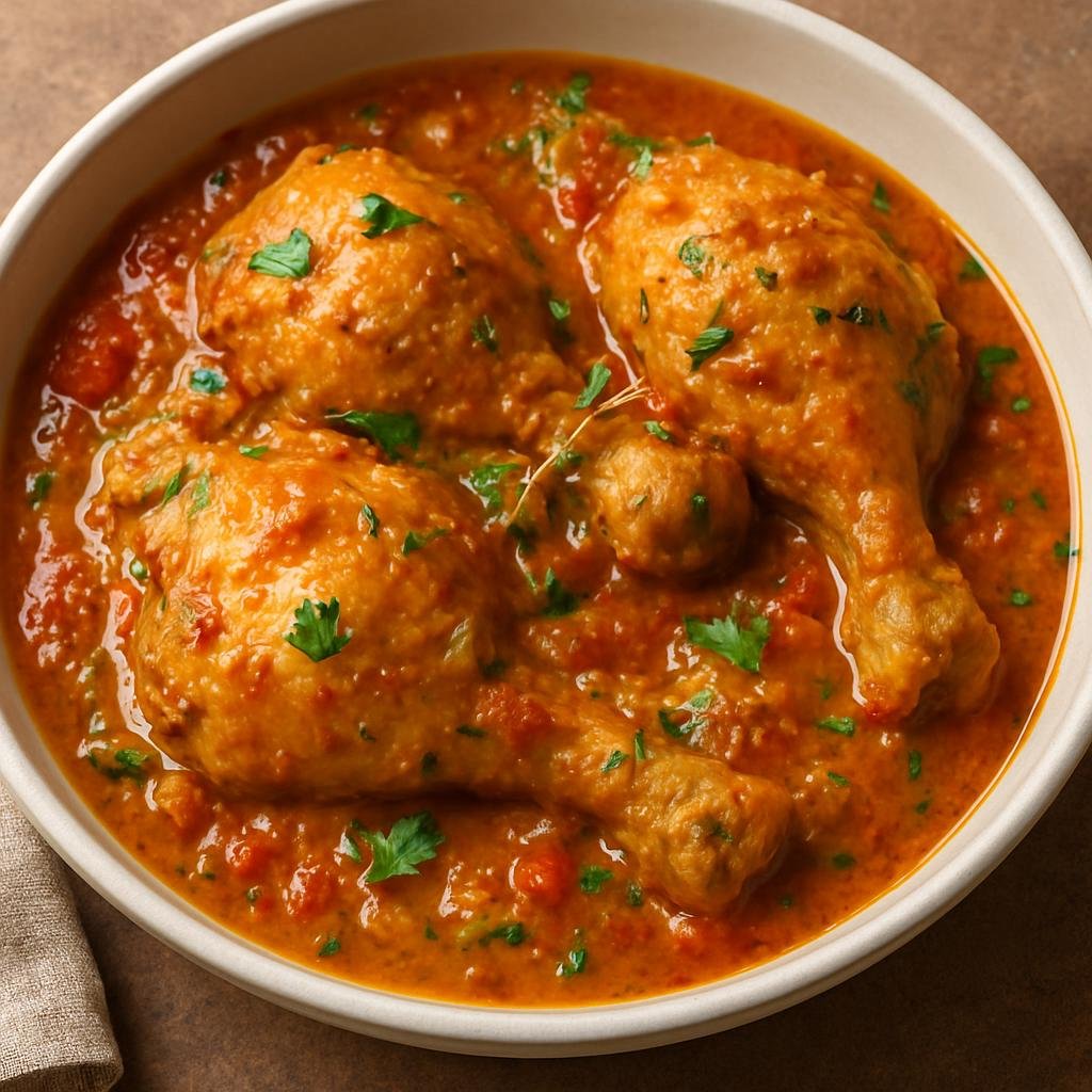 Entree: Comoros – Poulet à la Comorienne (Comorian-style chicken braised in fragrant spices, tomatoes, and coconut milk) recipe