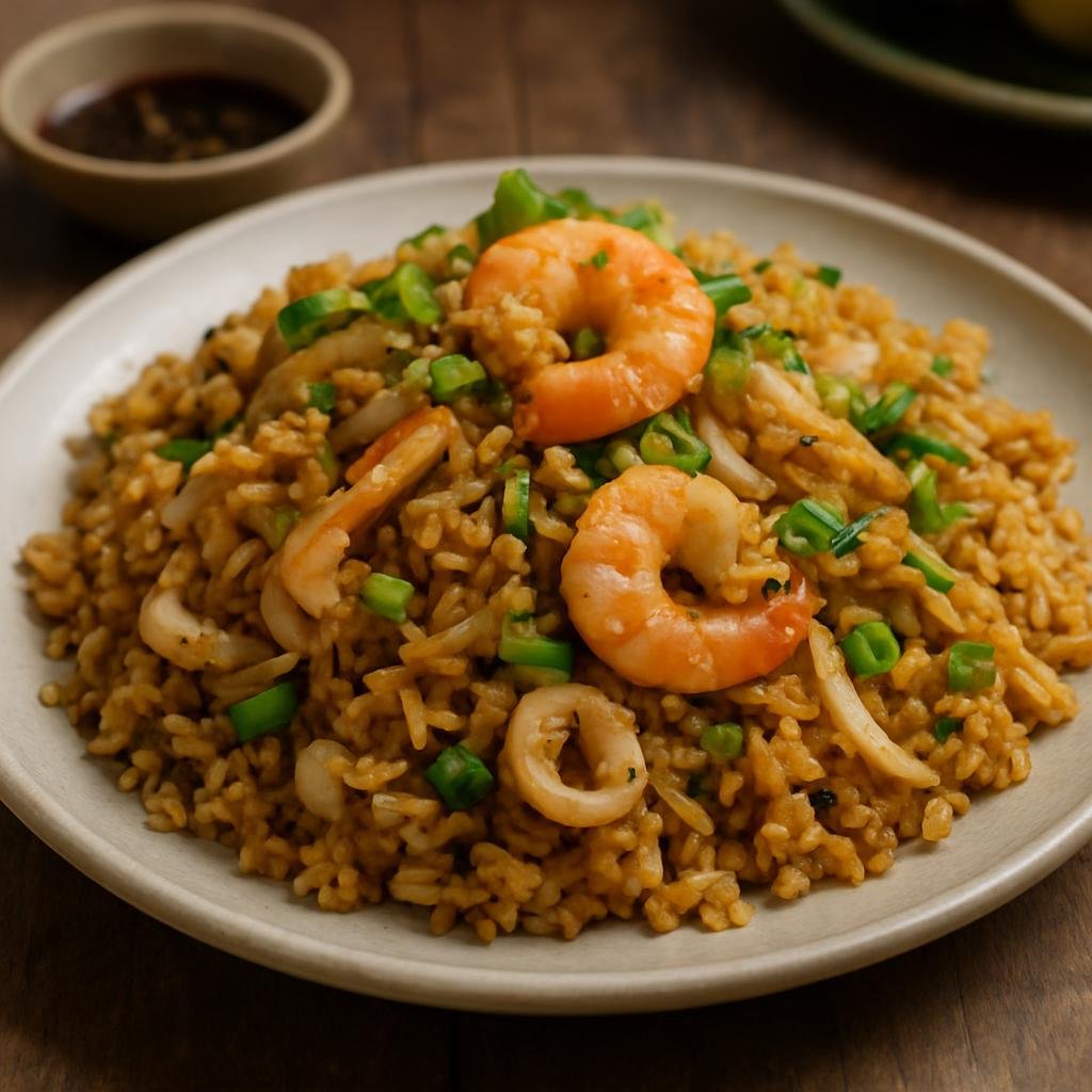 Entree: Cambodia – Coastal Cambodia – បាយឆា ➤ Bai Cha (Cambodian coastal-style fried rice with seafood and aromatics) recipe