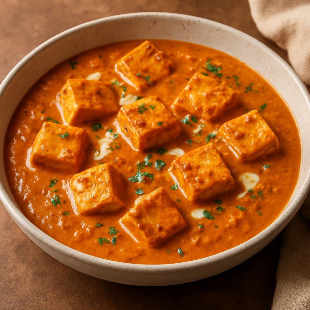 Entree: Singapore – Indian Singapore – Paneer Butter Masala (Creamy tomato-and-butter curry with cubes of Indian fresh cheese simmered in a mildly spiced sauce) recipe