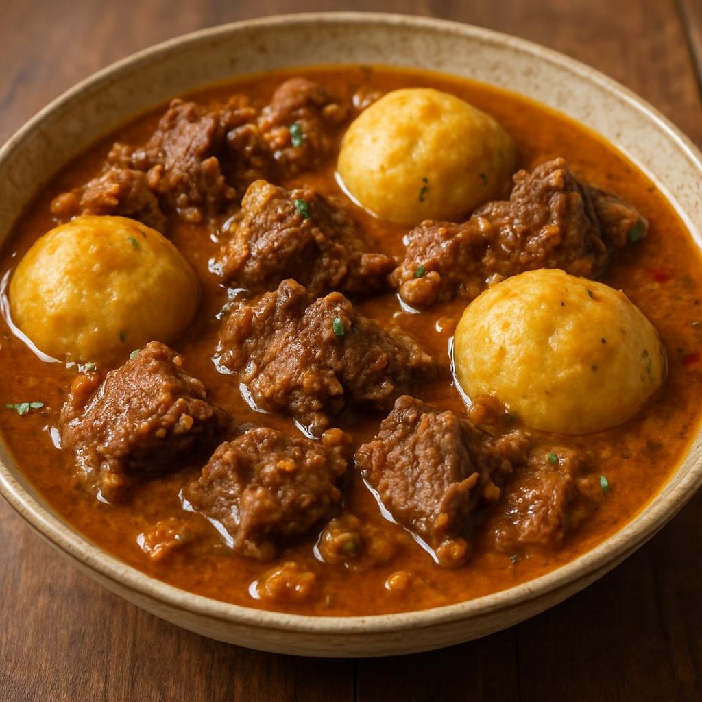 Entree: Antigua and Barbuda – National Cuisine – Goat Water (Hearty Antiguan goat stew simmered with Caribbean spices and dumplings) recipe