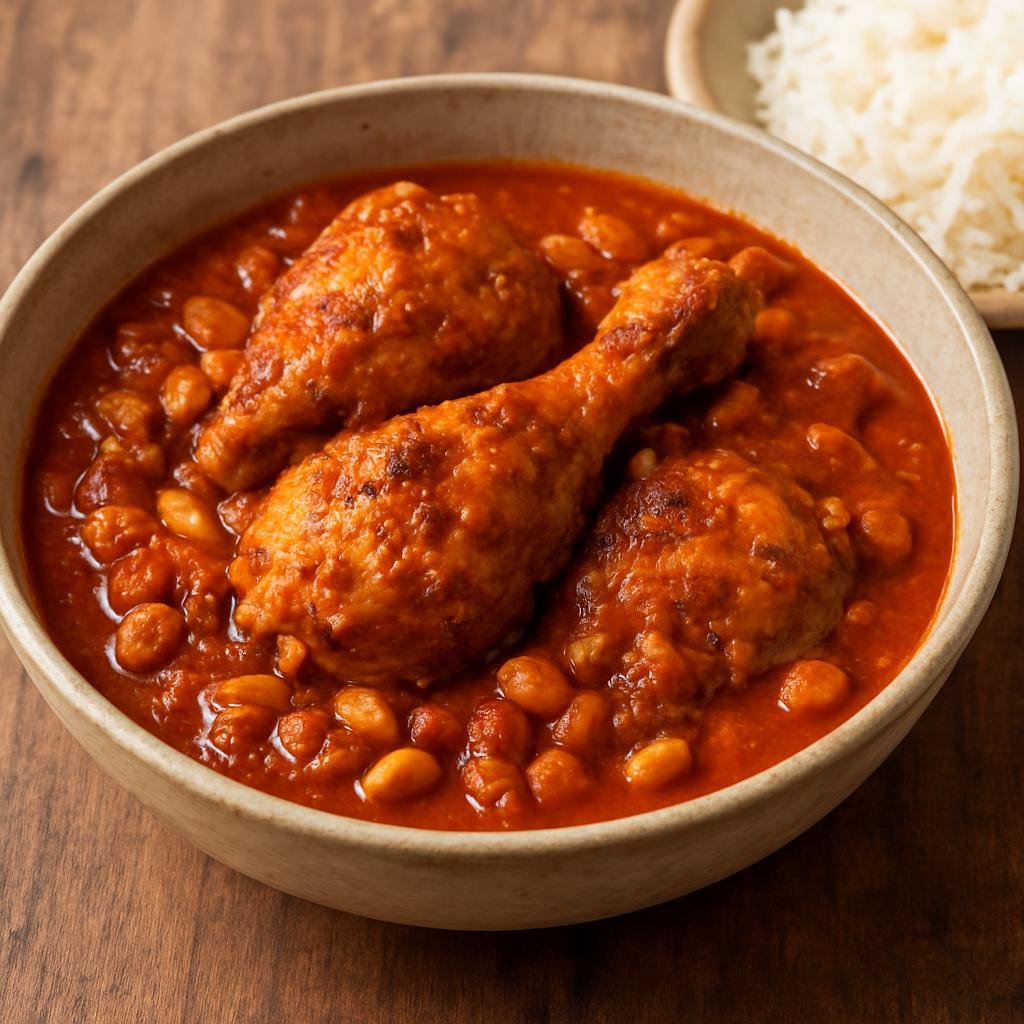 Entree: Cameroon – National Cuisine – Kati Kati (Cameroonian spicy braised chicken in a red palm oil and peanut–tomato sauce) recipe
