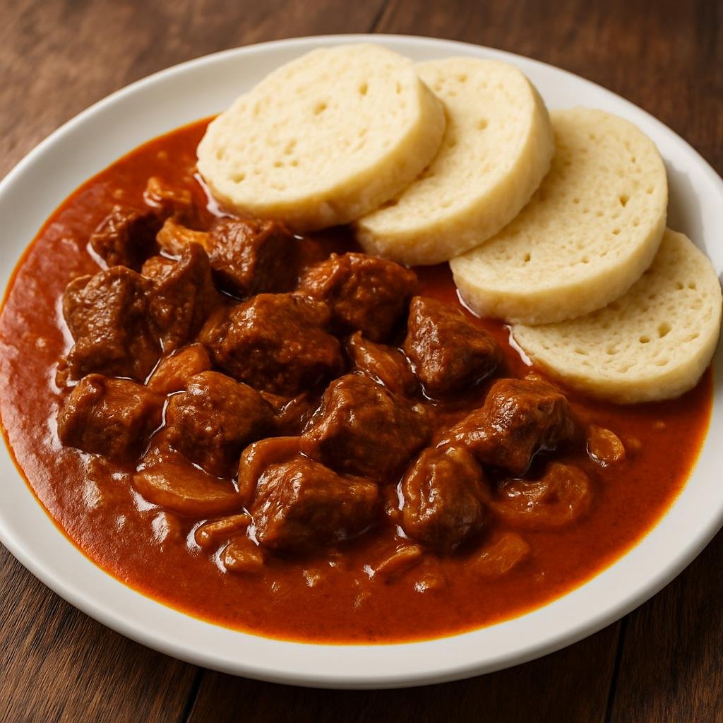 Entree: Czechia – Central Culinary Region – Guláš (Paprika-scented beef stew with onions, slowly braised until tender) recipe
