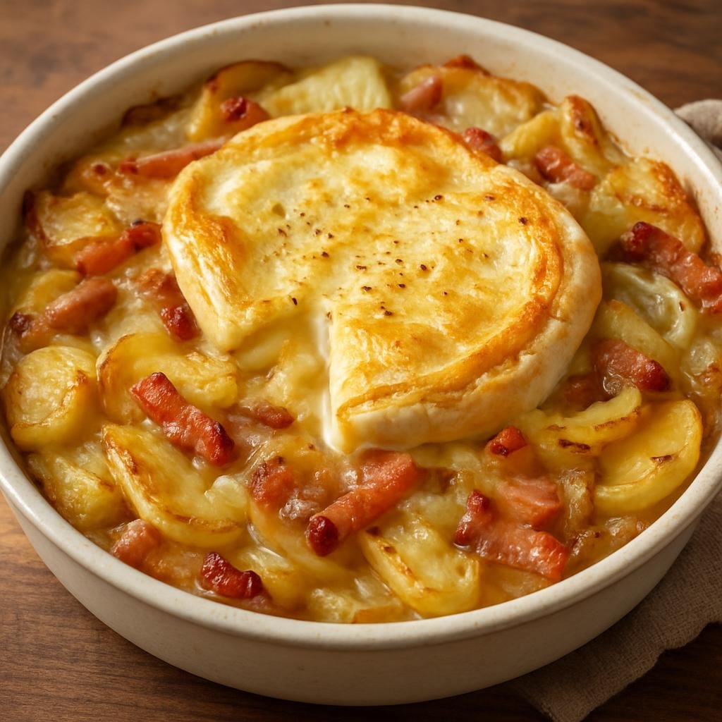 Entree: French Southern Territories – National Cuisine – Tartiflette (Creamy baked potato and Reblochon cheese gratin with onions and smoked bacon) recipe