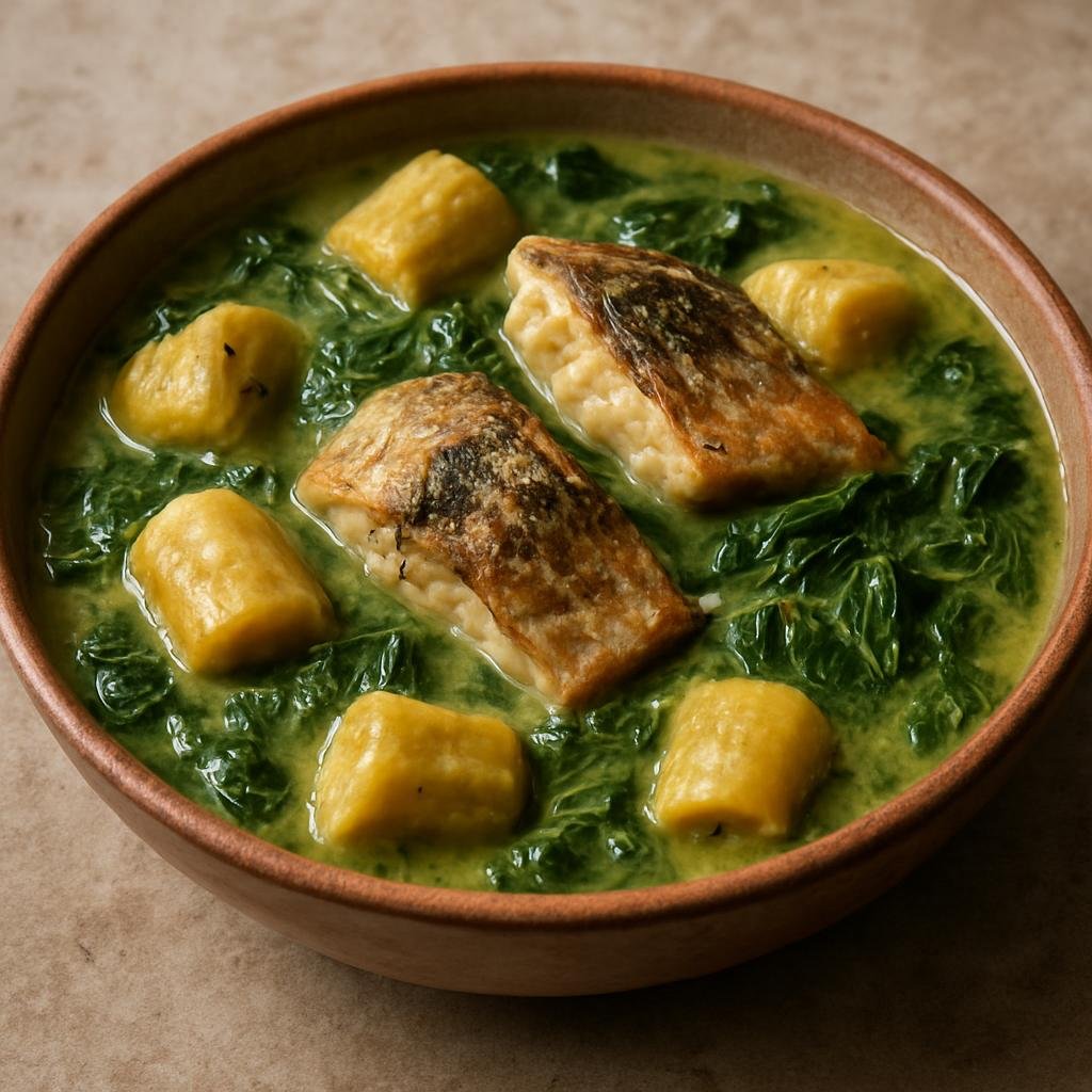 Entree: Kiribati – Northern Culinary Region – Te Bua Toro Ni Banaba (Coconut-braised banana and taro-leaf stew with fish) recipe