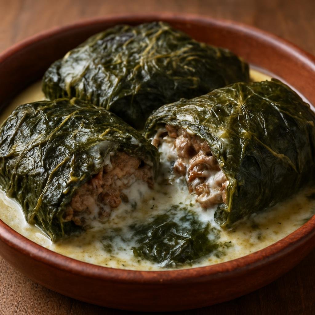 Entree: Kiribati – Southern Culinary Region – Palusami (Taro leaves filled with coconut cream and seasoned meat then baked until rich and tender) recipe