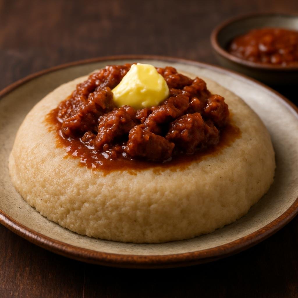 Entree: South Sudan – Northern Culinary Region – Asida (Stiff sorghum porridge traditionally served with butter or a savory meat sauce) recipe
