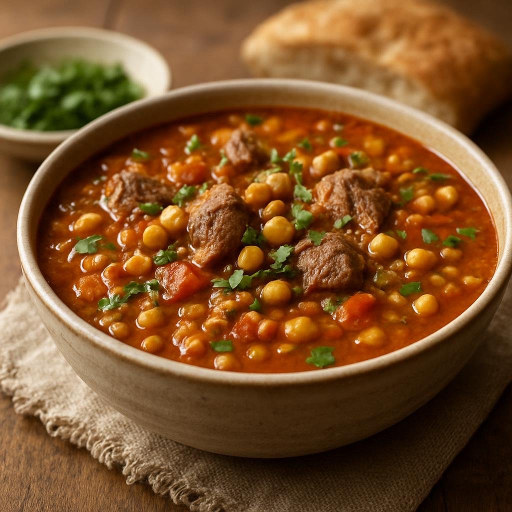 Entree: Western Sahara – Northern Culinary Region – حريرة ➤ Harīra (Hearty spiced tomato, lentil, and chickpea soup with tender lamb and fresh herbs) recipe