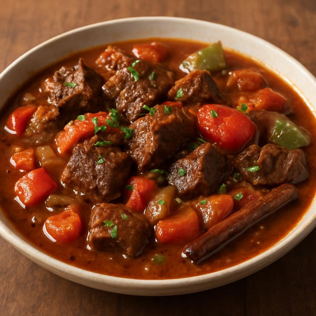 Entree: Curacao – Karni Stoba (Slow-braised Curaçao beef stew with tomatoes, peppers, and warm spices) recipe