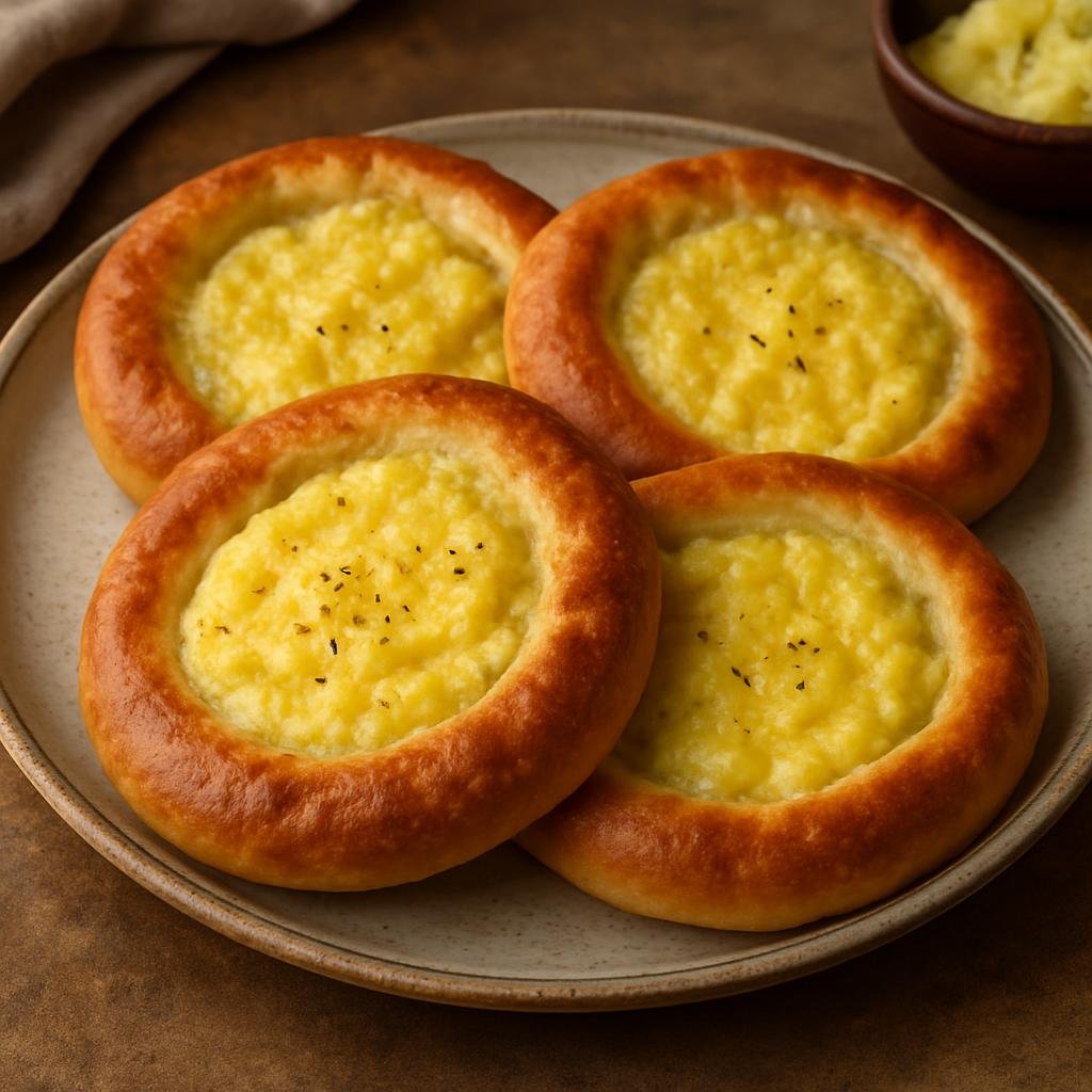 Entree: Russia – Bashkir & Ural Region – Уральские шаньги ➤ Uralskiye shangi (Open-faced yeast flatbreads with a central buttery or potato filling traditional to the Ural and Bashkir region) recipe