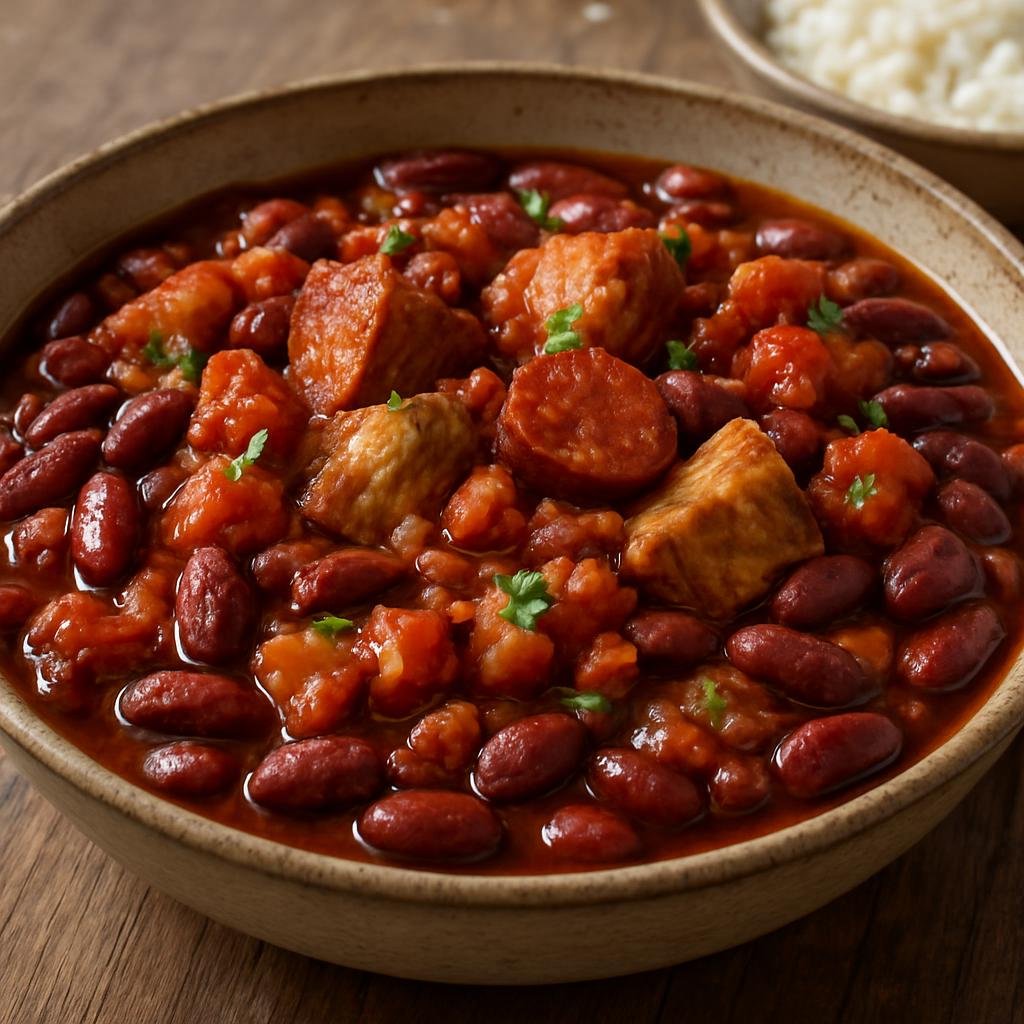 Entree: Colombia – Antioquia – Frijoles Antioqueños (Hearty Antioquian red bean stew with pork, chorizo, and a garlicky tomato-onion sofrito) recipe