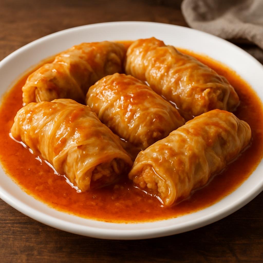 Entree: Bosnia and Herzegovina – National Cuisine – Sarma (Cabbage rolls filled with seasoned ground meat and rice slowly braised in a savory tomato- and broth-based sauce) recipe