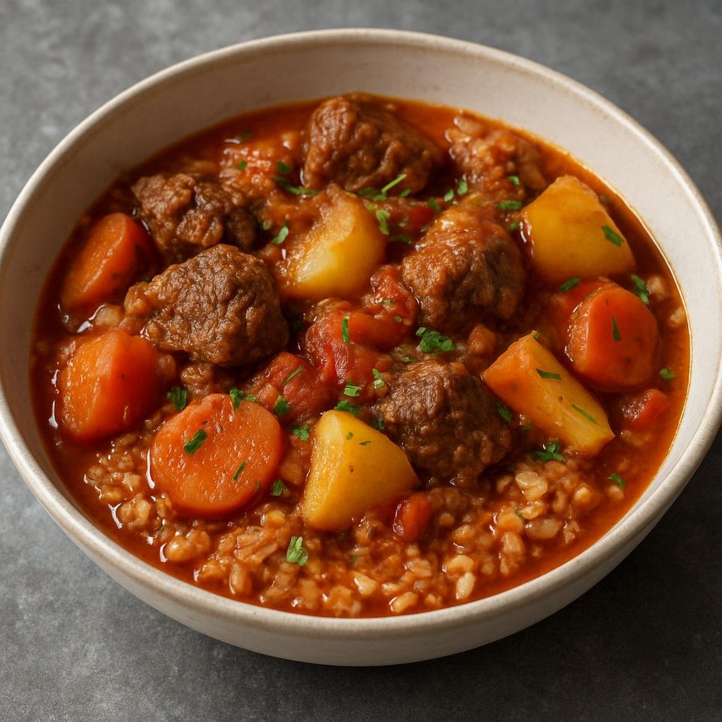 Entree: Senegal – Dakar & Coastal Senegal – Cebbu Yapp (Beef and tomato rice stew cooked with root vegetables and coastal Senegalese spices) recipe