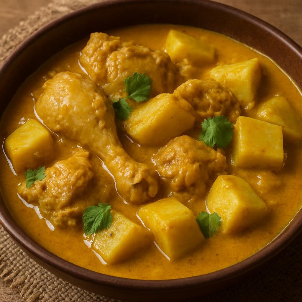 Entree: Kiribati – Northern Culinary Region – Te Bua Toro Ni Kai (Coconut-braised chicken simmered with breadfruit) recipe
