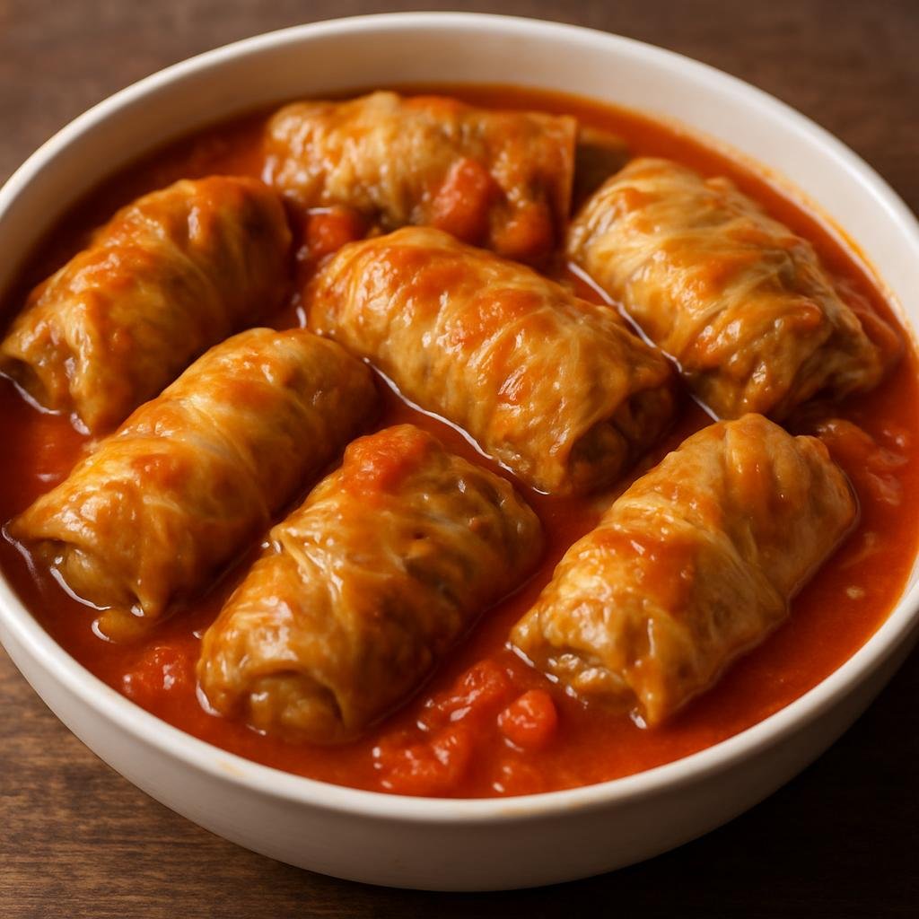Entree: North Macedonia – Northern Culinary Region – Сарма ➤ Sarma (Cabbage rolls filled with rice and seasoned ground meat, slowly braised in a savory tomato broth) recipe