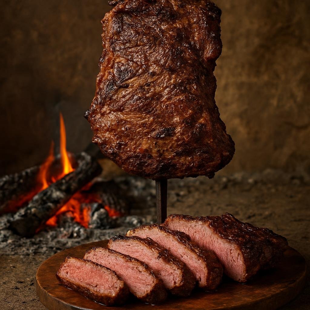 Entree: Paraguay – Northern Culinary Region – Asado a la Estaca (Beef slow-roasted on a vertical stake over open embers, seasoned simply and served carved) recipe