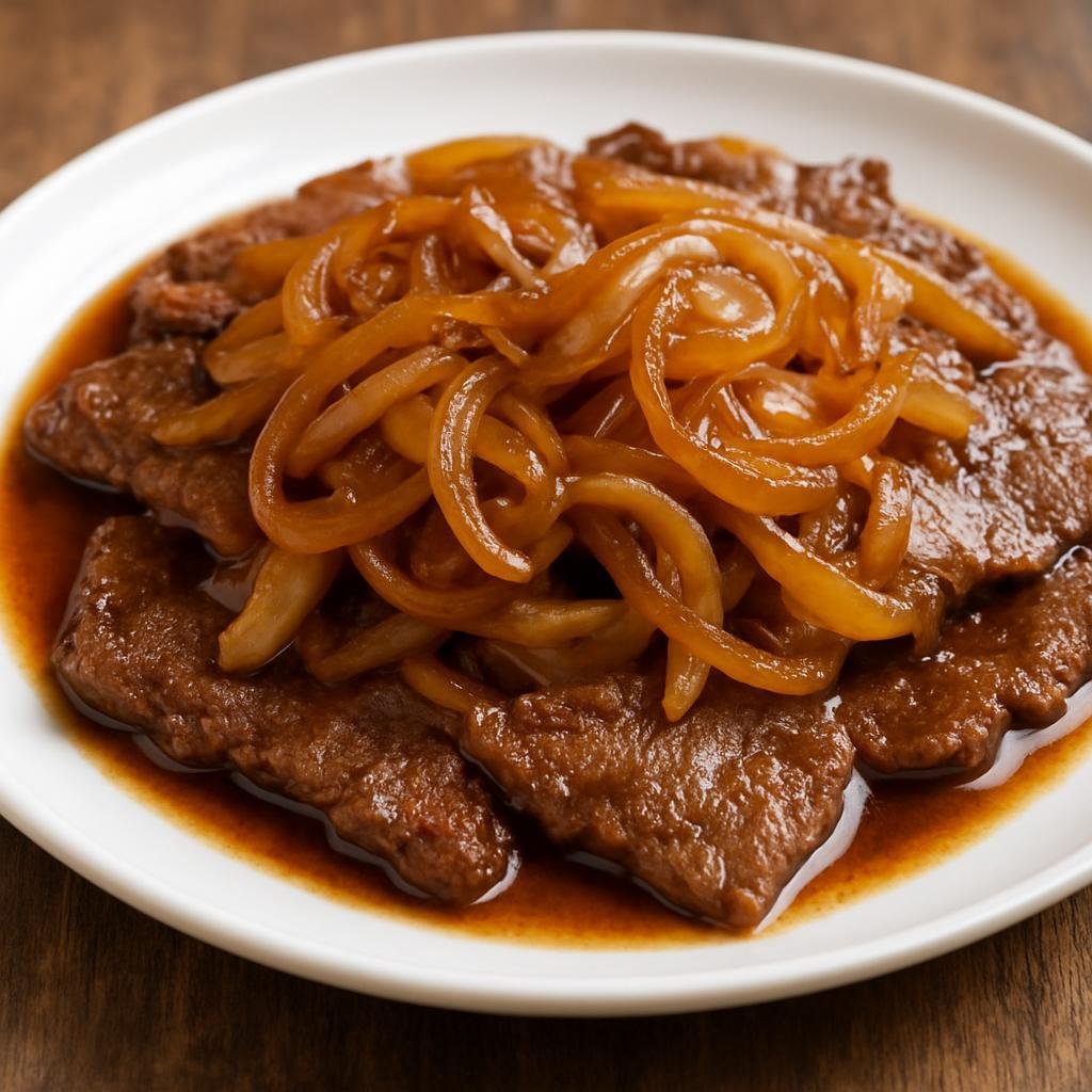 Entree: Puerto Rico – Northern Culinary Region – Bistec Encebollado (Thin-sliced marinated beef steak braised with sweet caramelized onions) recipe