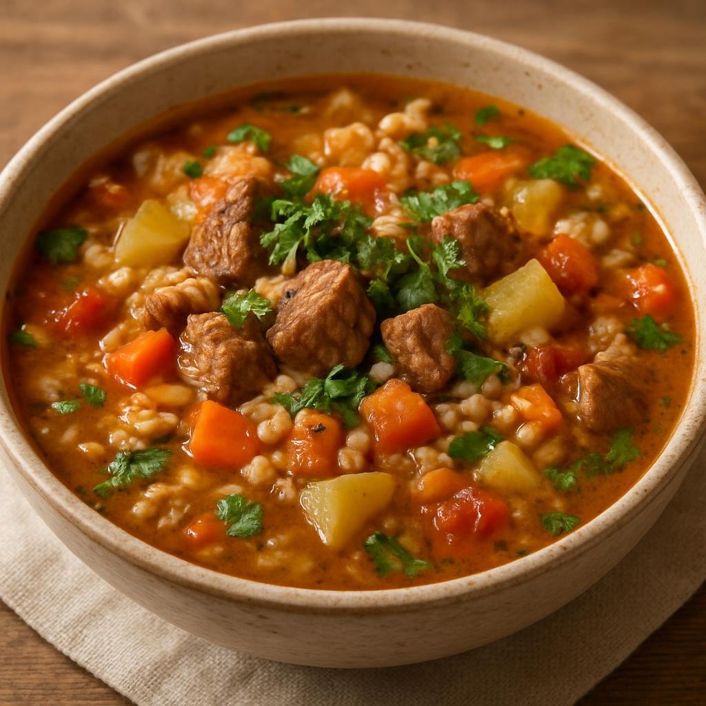 Entree: Tajikistan – Northern Culinary Region – Мастава ➤ Mastava (Hearty Tajik rice-and-meat soup-stew with vegetables and warm spices) recipe