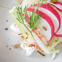 Appetizer: United States – Shaved Fennel, Apple and Radish Salad with Caraway-Mustard Vinaigrette recipe