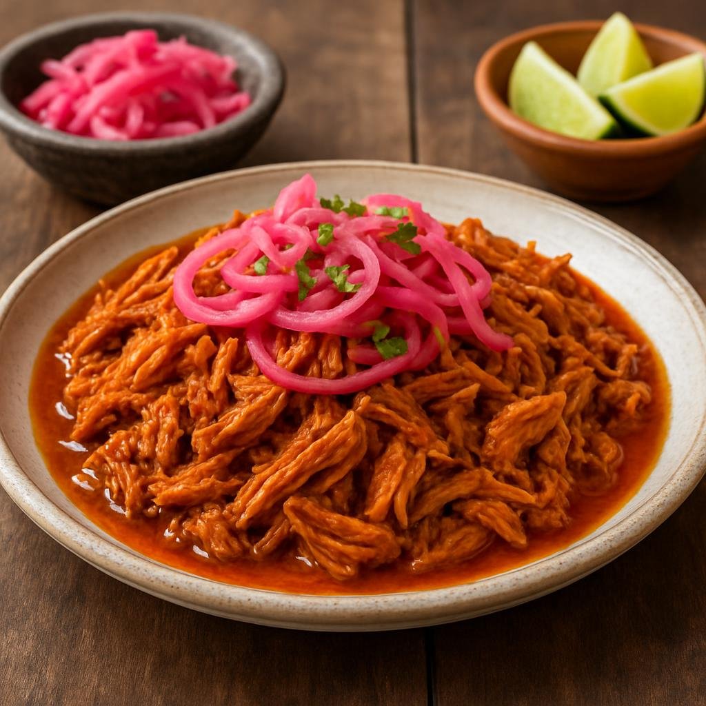 Entree: Mexico – Central Highlands – Cochinita Pibil (Slow-roasted achiote- and citrus-marinated pork braised until shreddable and served with pickled onions) recipe