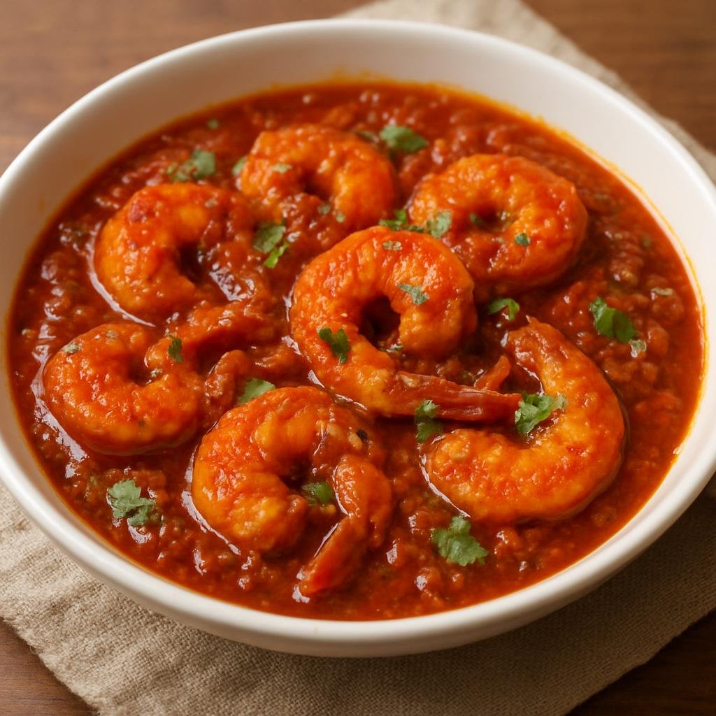 Entree: Pakistan – Coastal Pakistan – جھینگا مصالحہ ➤ Jhinga Masala (Spicy curried shrimp cooked in a fragrant tomato-and-onion masala gravy) recipe