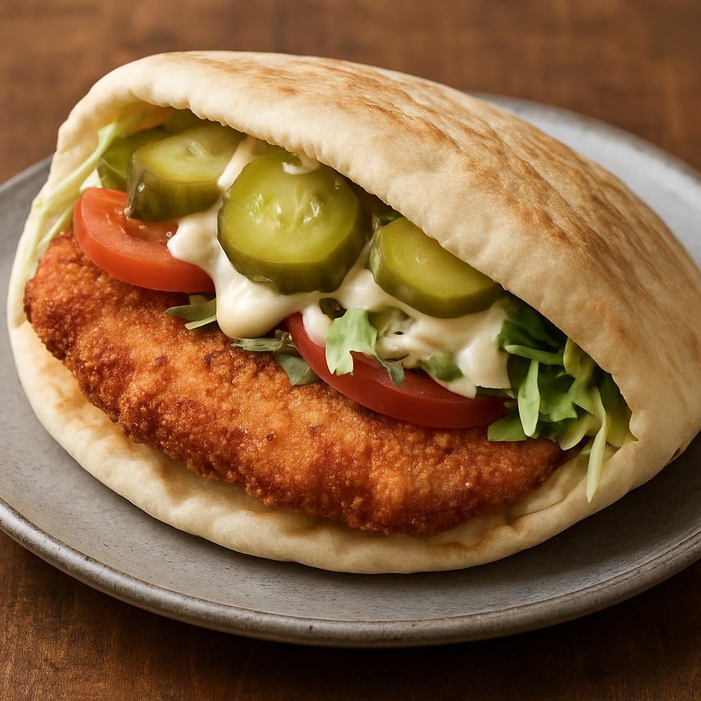 Entree: Israel – Israeli Street Food – שניצל בפיתה ➤ Shnitzel be-pita (Breaded pan-fried chicken cutlet served stuffed in a pita with salad, tahini, and pickles) recipe
