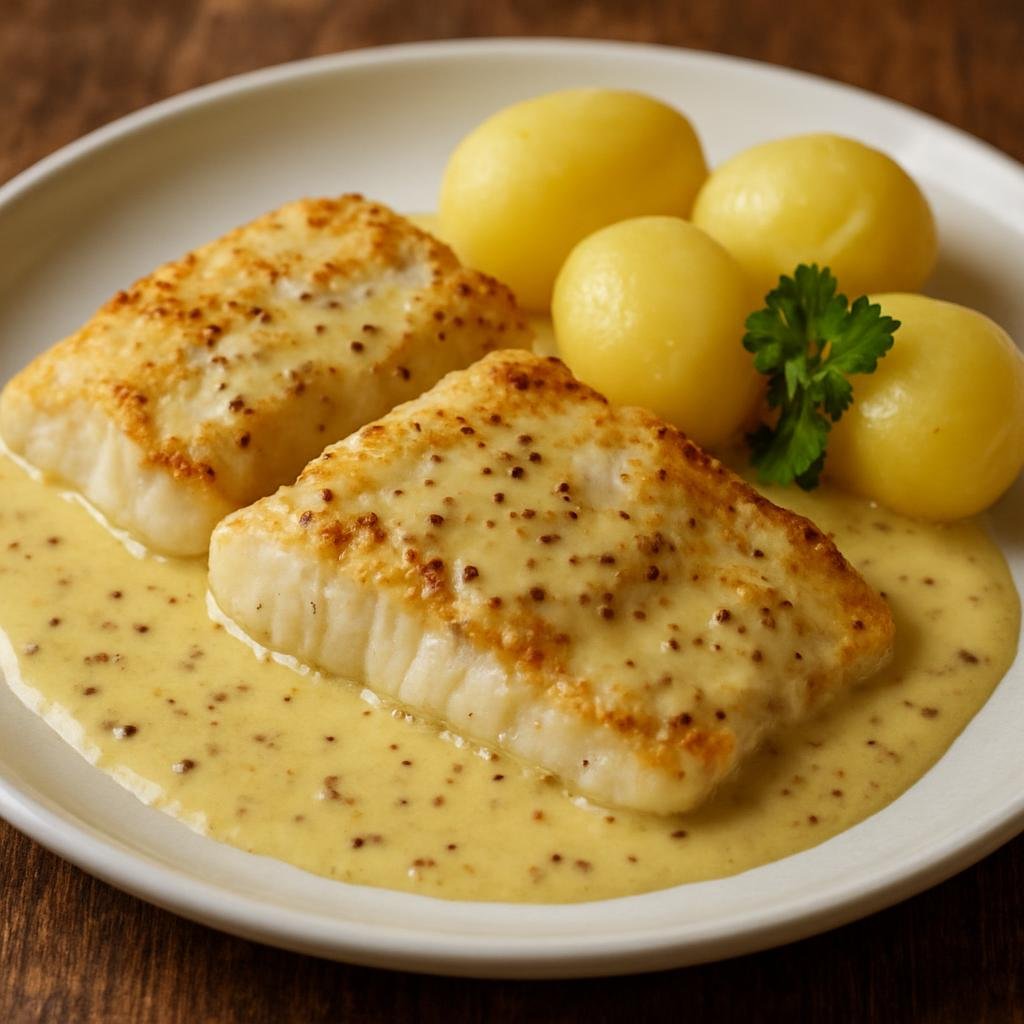 Entree: Netherlands – Friesland – Kabeljauw met Mosterdsaus (Cod fillets cooked and served with a creamy mustard sauce) recipe