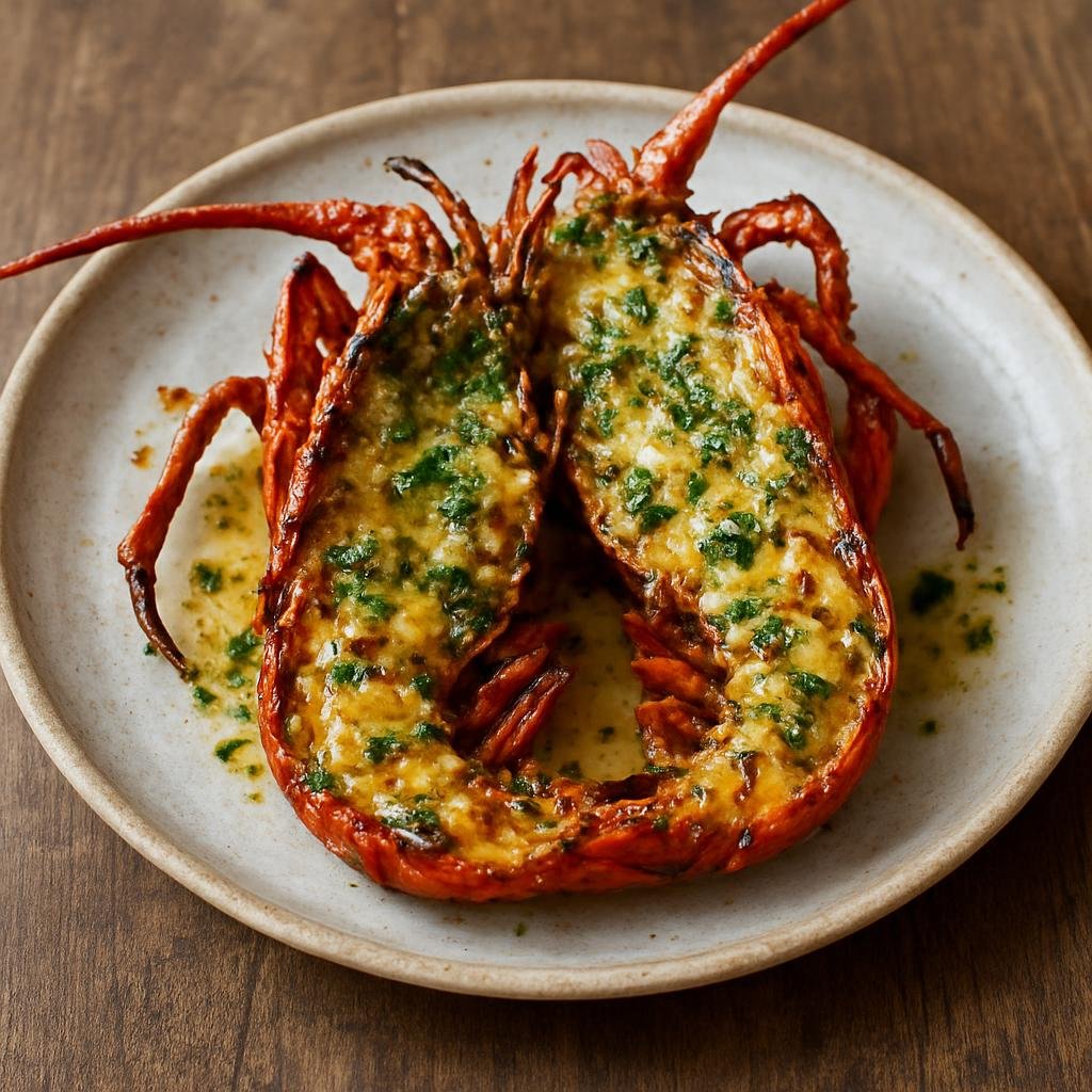 Entree: New Caledonia – Northern Culinary Region – Grilled Lobster (Whole split lobster grilled and basted with garlicky herb butter) recipe