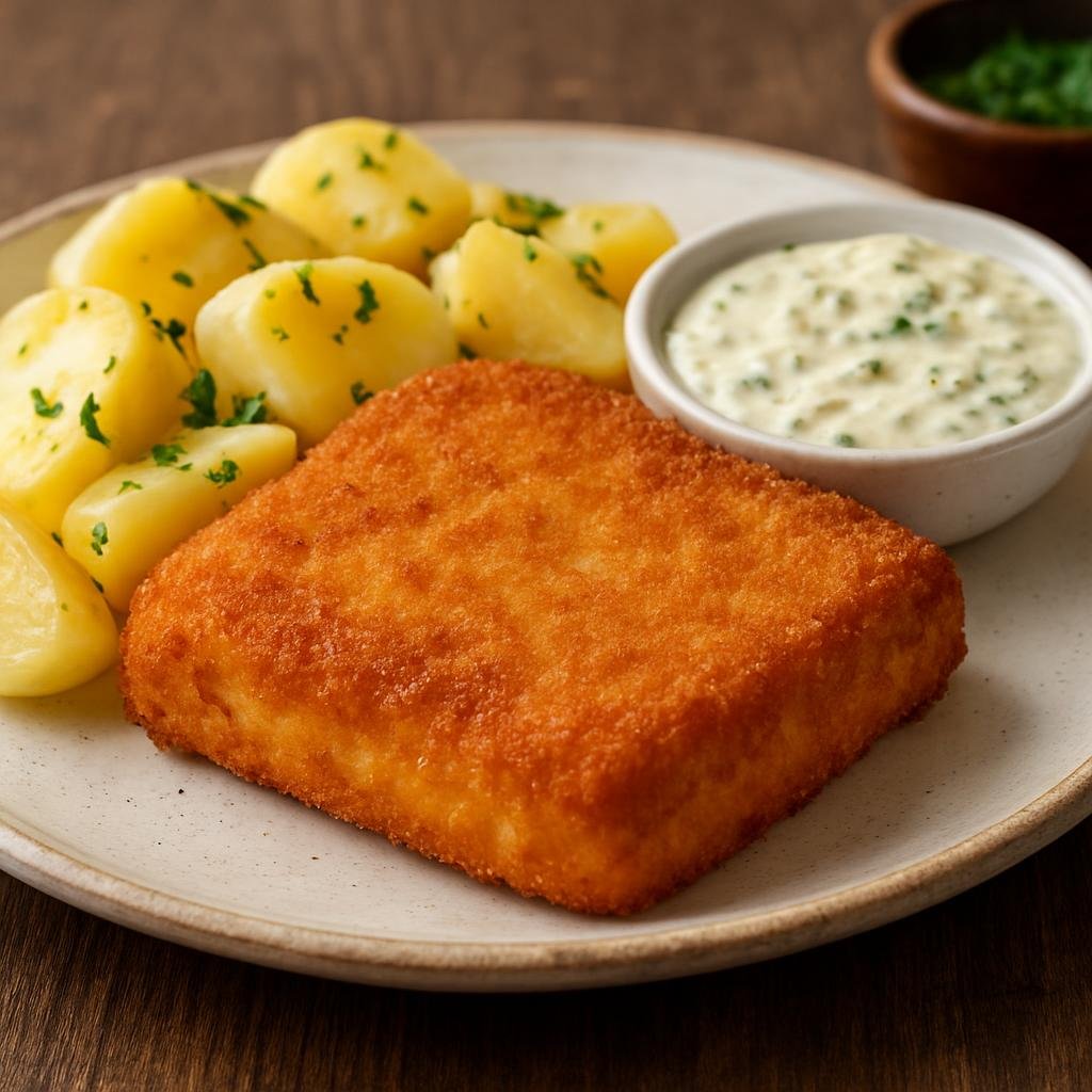 Entree: Slovakia – Northern Culinary Region – Vyprážaný Syr (Breaded and deep-fried cheese served hot, typically with tartar sauce and potatoes) recipe