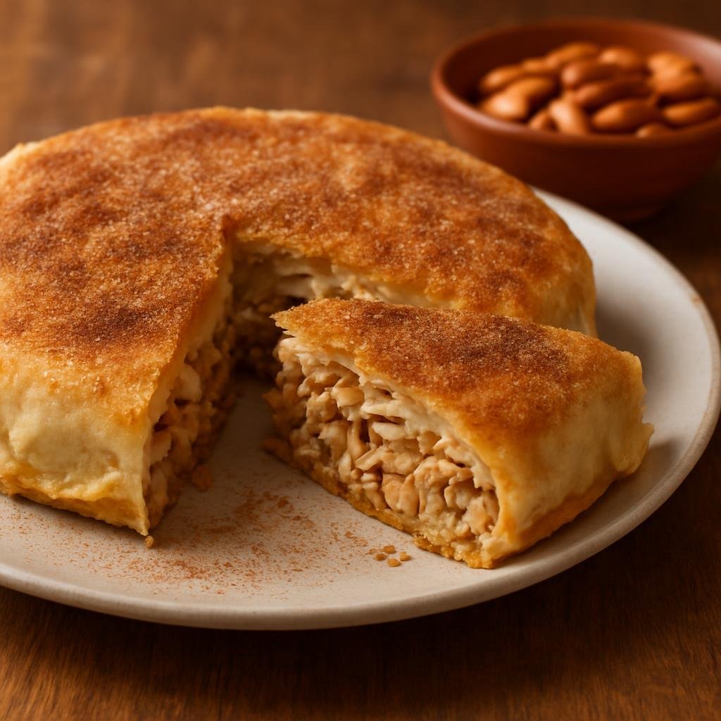 Entree: Western Sahara – Northern Culinary Region – بسطيلة ➤ Bastila (Sweet-and-savory layered poultry and almond pie wrapped in thin pastry and dusted with cinnamon and sugar) recipe