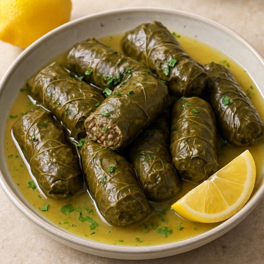 Entree: Cyprus – Κουπέπια ➤ Koupepia (Cypriot stuffed vine leaves filled with rice, ground meat, and herbs, cooked in lemony broth) recipe