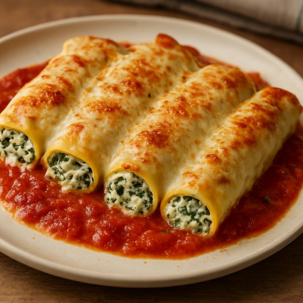 Entree: Argentina – Argentine Italian Cuisine – Canelones de Ricota (Baked Italian-style pasta tubes filled with ricotta and greens, finished with béchamel and tomato sauce) recipe