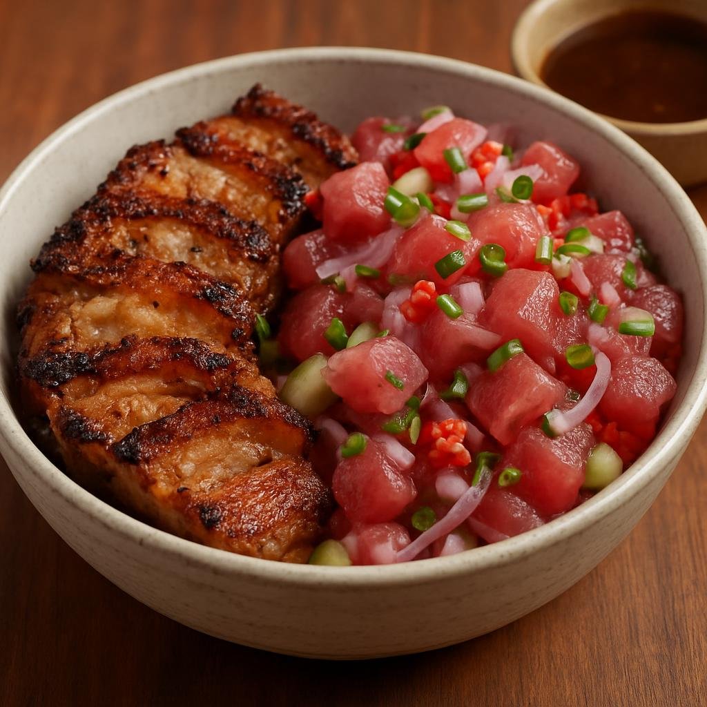 Entree: Philippines – Cebuano – Sinuglaw (Cebuano dish combining grilled pork belly with vinegar-cured raw tuna) recipe