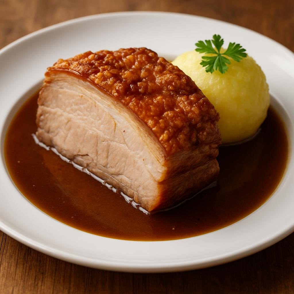 Entree: Austria – Salzburg & Alpine Austria – Schweinsbraten (Roast pork with crackling and a savory pan gravy) recipe
