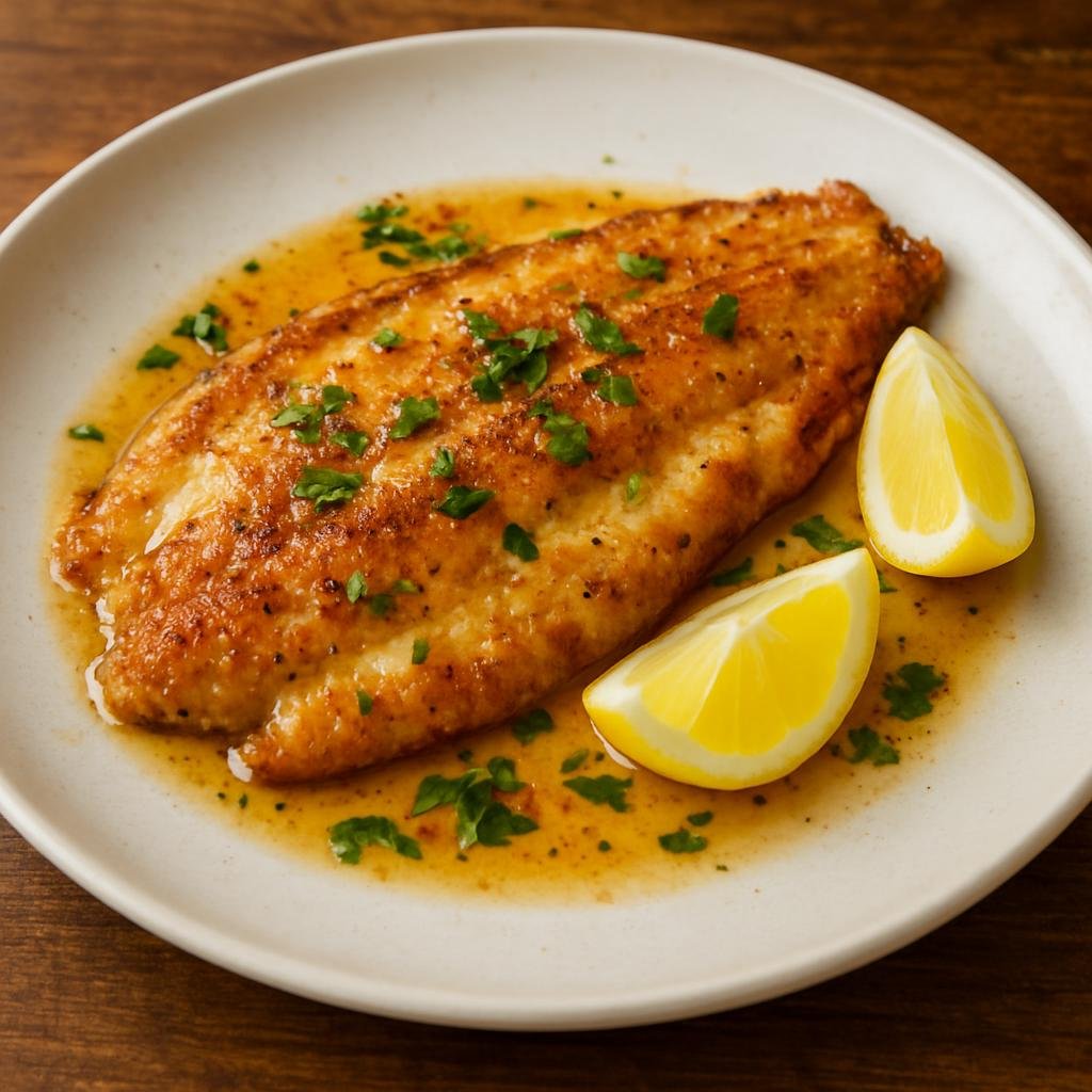 Entree: French Southern Territories – National Cuisine – Sole Meunière (Pan-fried sole finished in browned butter with lemon and parsley) recipe