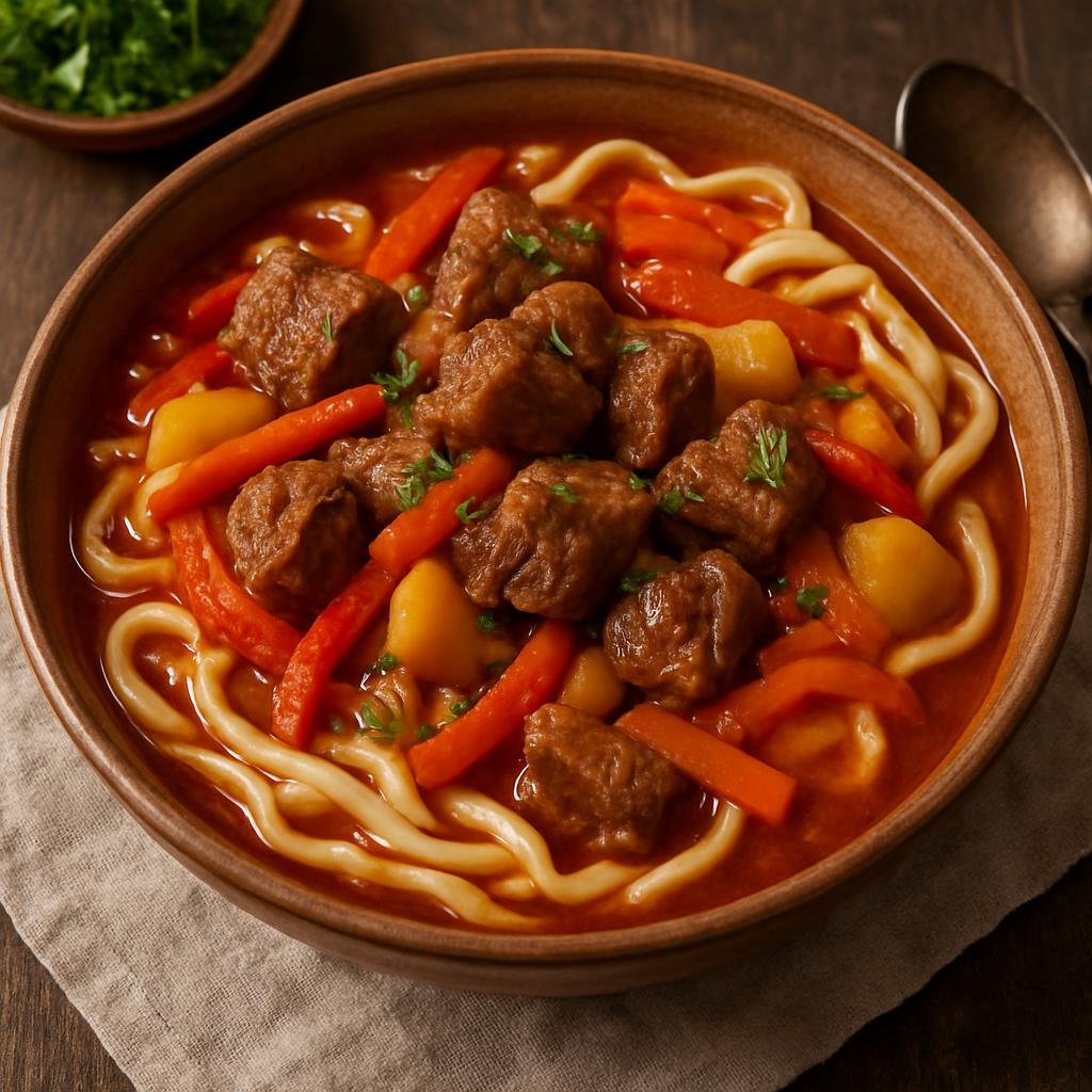 Entree: Kazakhstan – Northern Kazakhstan – Лагман ➤ Lagman (Central Asian hand-pulled noodle stew with braised lamb and vegetables) recipe
