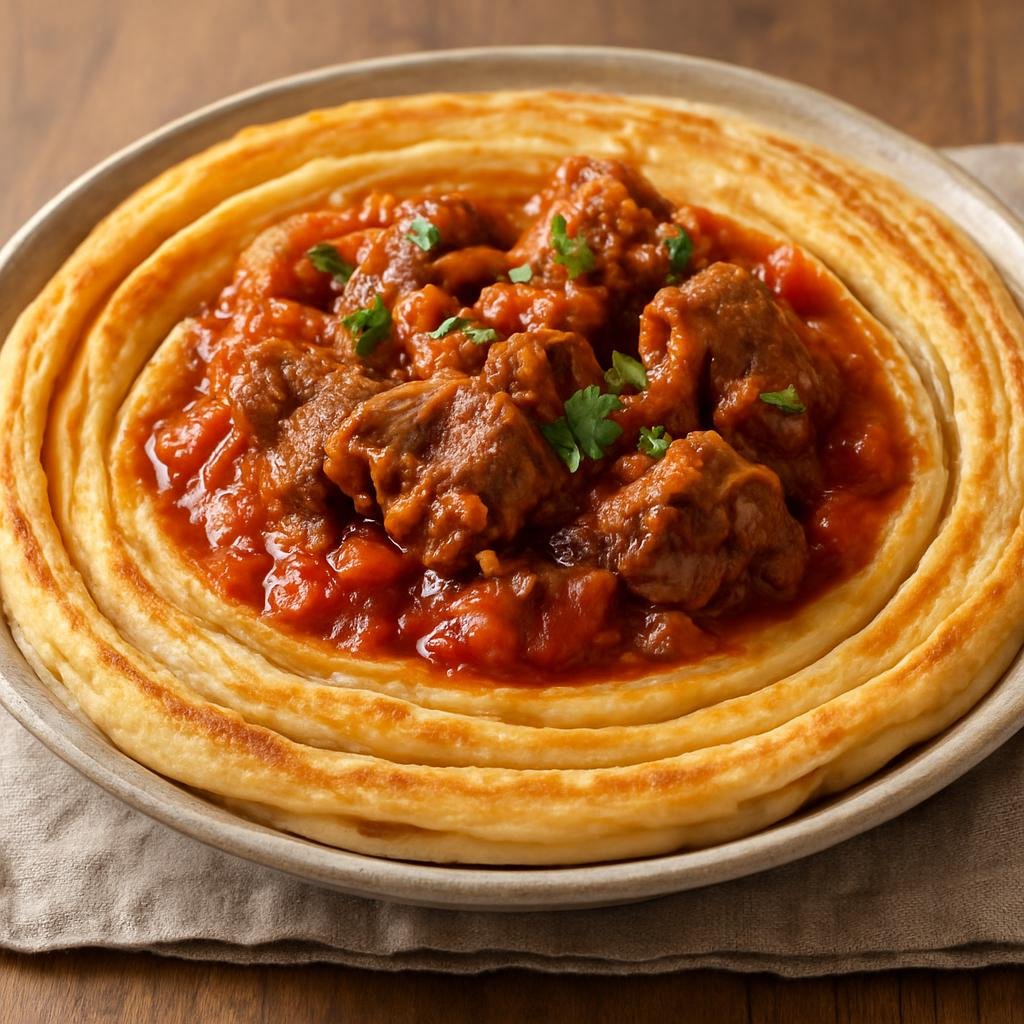 Entree: Mauritania – Northern Culinary Region – شخشوخة ➤ Shakhshoukha (Torn semolina flatbread served with a spiced lamb and tomato stew) recipe