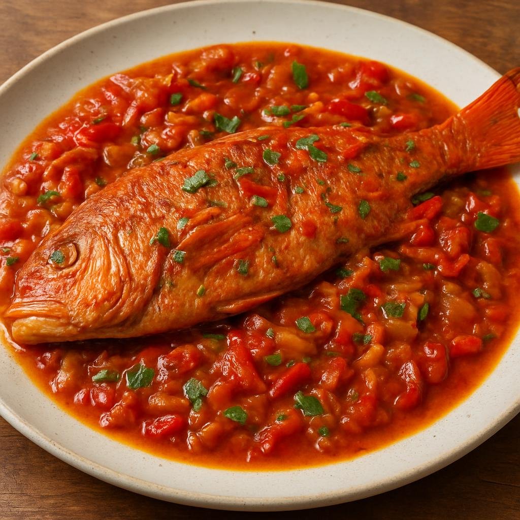 Entree: Sint Maarten (Dutch part) – Northern Culinary Region – Red Snapper Creole (Spicy Creole-style red snapper stewed in a tomato, pepper, and onion sauce) recipe