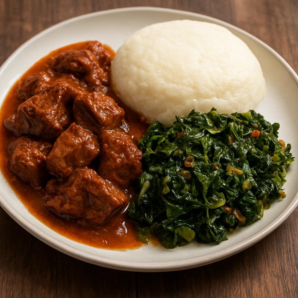 Entree: Zimbabwe – Northern Culinary Region – Muriwo neNyama (Stewed beef served with seasoned braised leafy greens) recipe