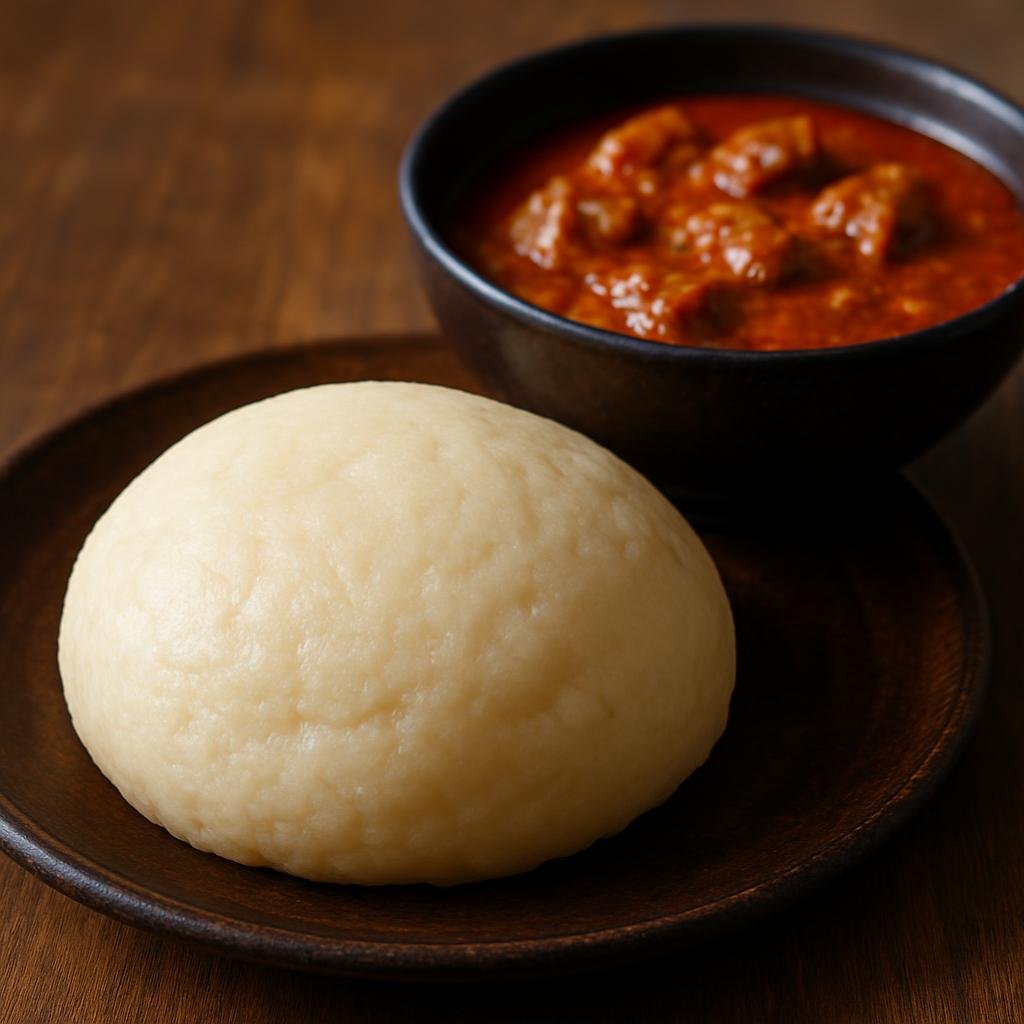 Entree: Chad – Fufu (Starchy pounded or stirred dough made from millet or sorghum flour, served as a hand-held starch for dipping into soups and stews) recipe