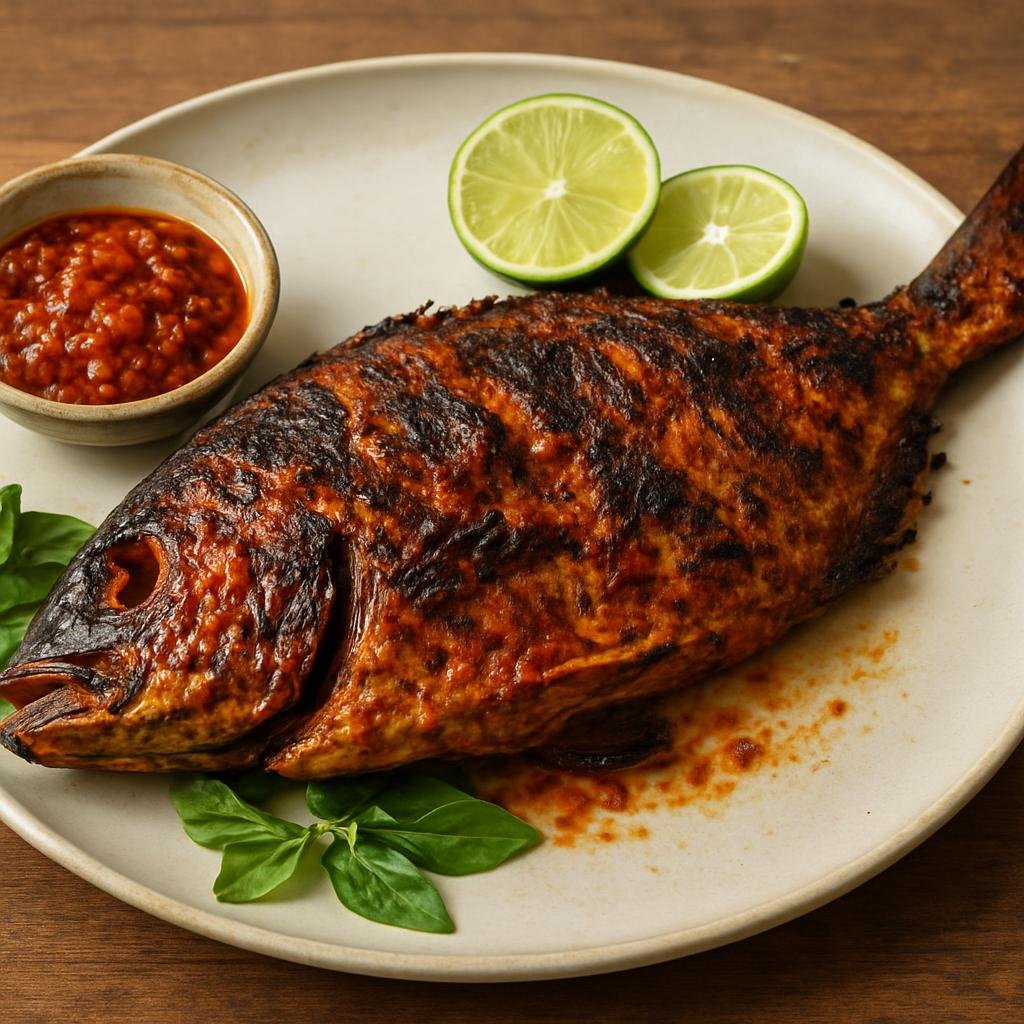 Entree: Christmas Island – Ikan Bakar (Charcoal-grilled whole fish marinated in a spicy-sweet Southeast Asian paste) recipe